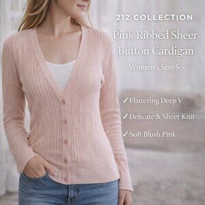 212 Collection Cardigan SZS Womens Pink Ribbed Knit Sheer Button Lightweight